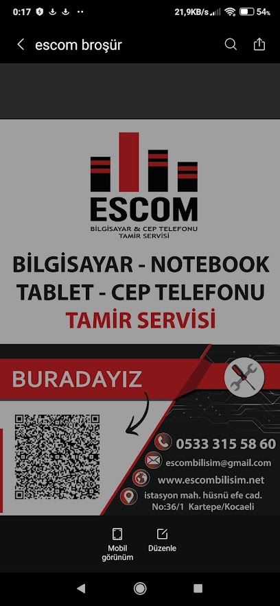 Escom Bilişim Cep Telefonu Tablet Laptop Notebook Yazıcı Tamir servisi Mobile Phone Tablet Notebook Printer Repair service